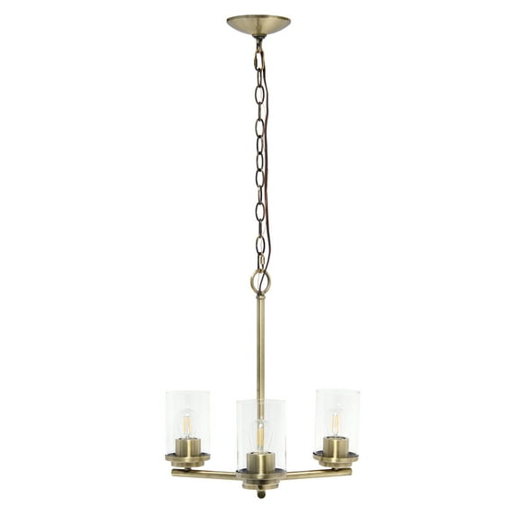Lalia Home 3-Light 15" Clear Glass And Metal Hanging Pendant Chandelier, Antique Brass