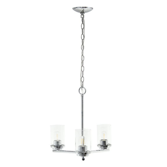 Lalia Home 3-Light 15" Clear Glass And Metal Hanging Pendant Chandelier, Chrome