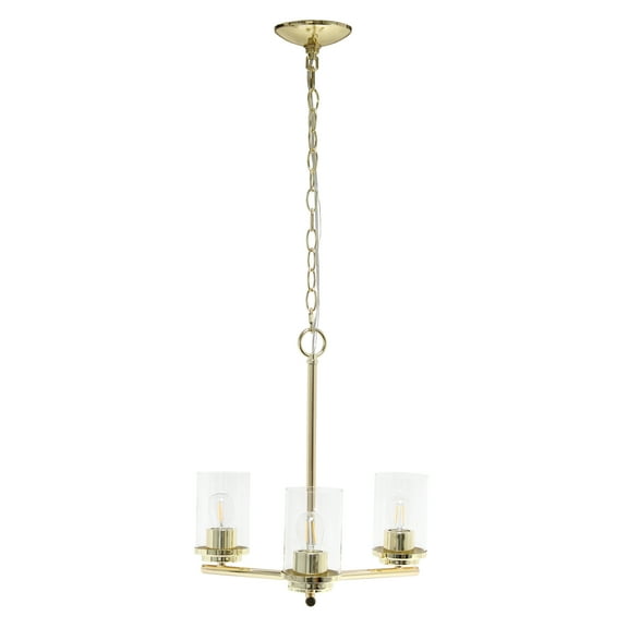 Lalia Home 3-Light 15" Clear Glass And Metal Hanging Pendant Chandelier, Gold