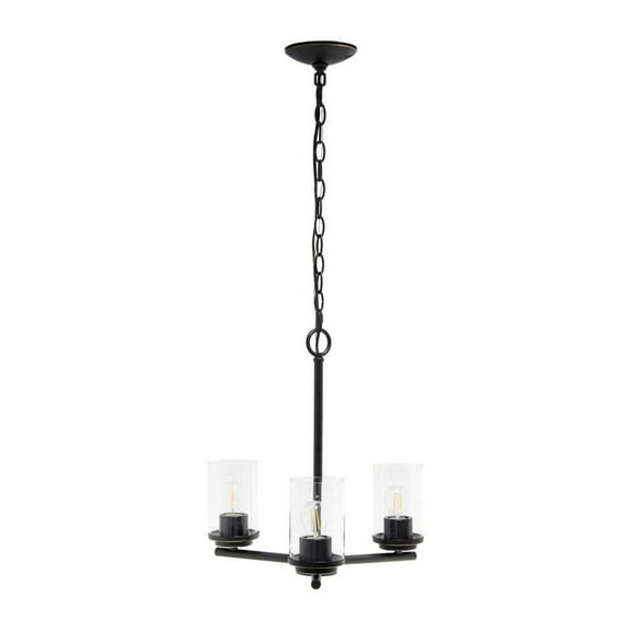 3-Light 15" Classic Contemporary Clear Glass And Metal Hanging Pendant Chandelier, Restoration Bronze
