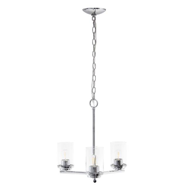 15" Chrome and Clear Glass 3-Light Pendant Chandelier