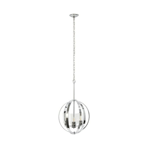 Lalia Home 3-Light 18" Studio Loft Industrial Globe Metal and Glass Ceiling Pendant, Chrome