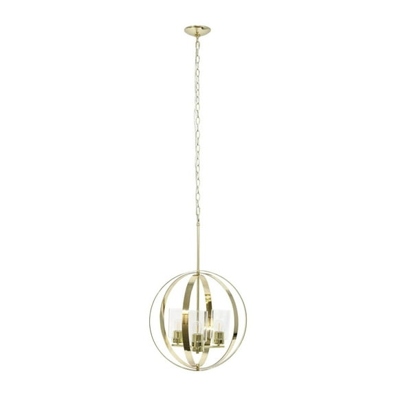 3-Light 18" Adjustable Industrial Globe Hanging Metal And Clear Glass Ceiling Pendant For Kitchen, Gold