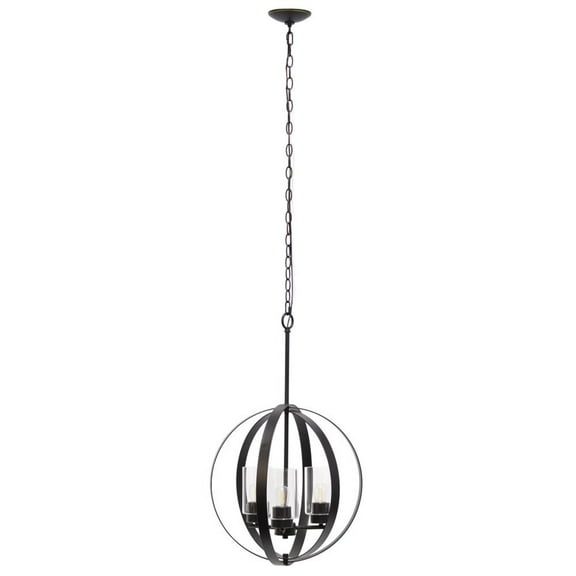 Lalia Home 3-Light 18" Studio Loft Industrial Globe Metal and Glass Ceiling Pendant, Restoration Bronze