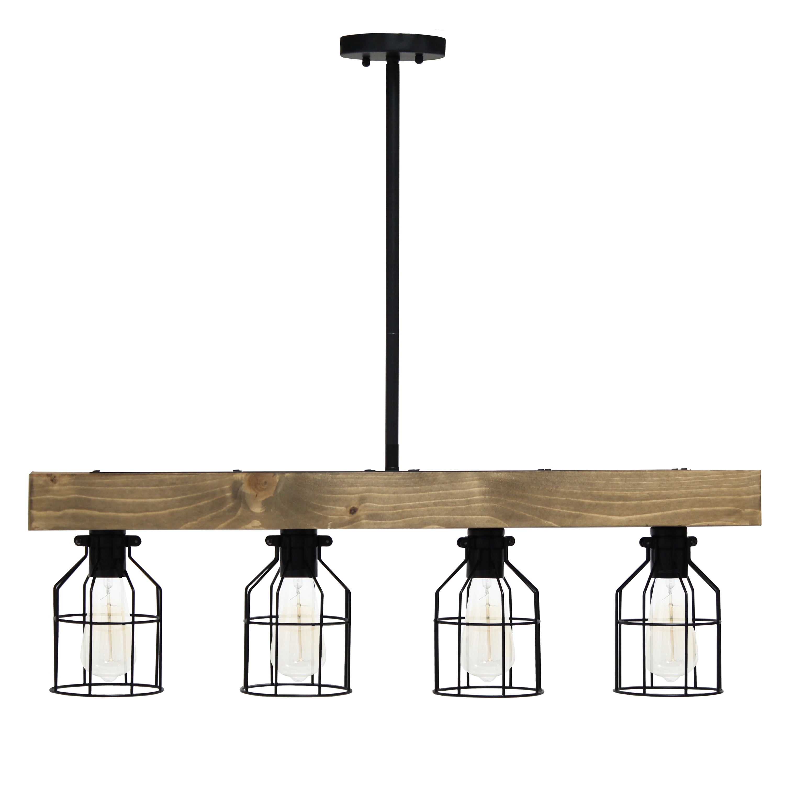 Lalia Home 32" Farmhouse 4-Light Beam Pendant, Restored Wood Brown
