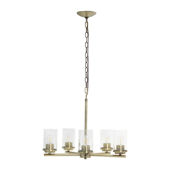 Lalia Home 5-Lt 20.5" Glass and Metal Hanging Pendant Chandelier - Antique Brass