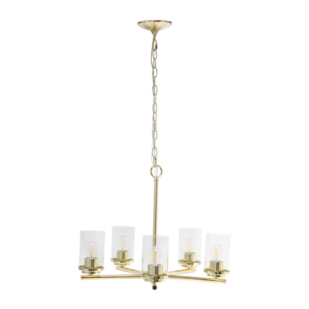Elegant Gold Brass 5-Light Chandelier with Clear Glass Shades