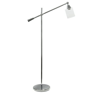 Lalia Home 55.5" Swing Arm Floor Lamp with Clear Glass Cylindrical Shade, Chrome