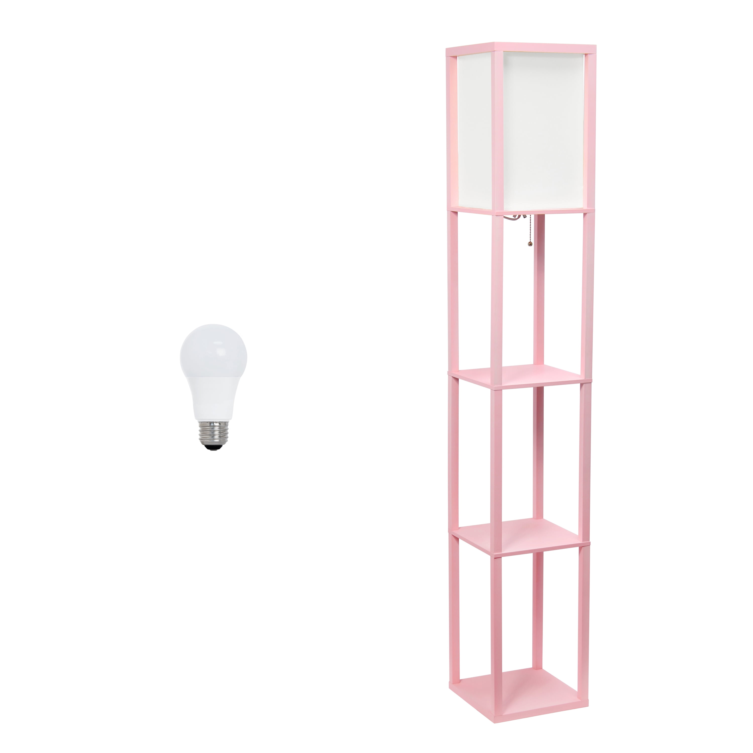 Lalia Home 62.5" 3-Shelf Column Storage Floor Lamp with Linen Shade & LED Bulb, Light Pink