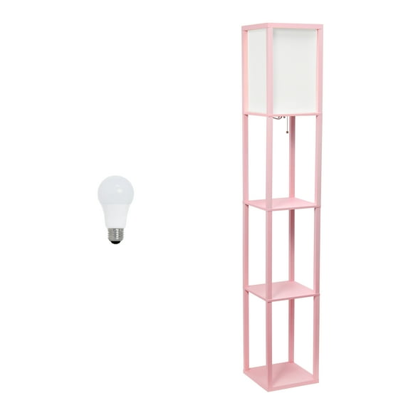 Lalia Home 62.5" 3-Shelf Column Storage Floor Lamp with Linen Shade & LED Bulb, Light Pink