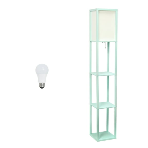 Lalia Home 62.5" 3-Shelf Column Storage Floor Lamp with Linen Shade and LED Bulb, Aqua