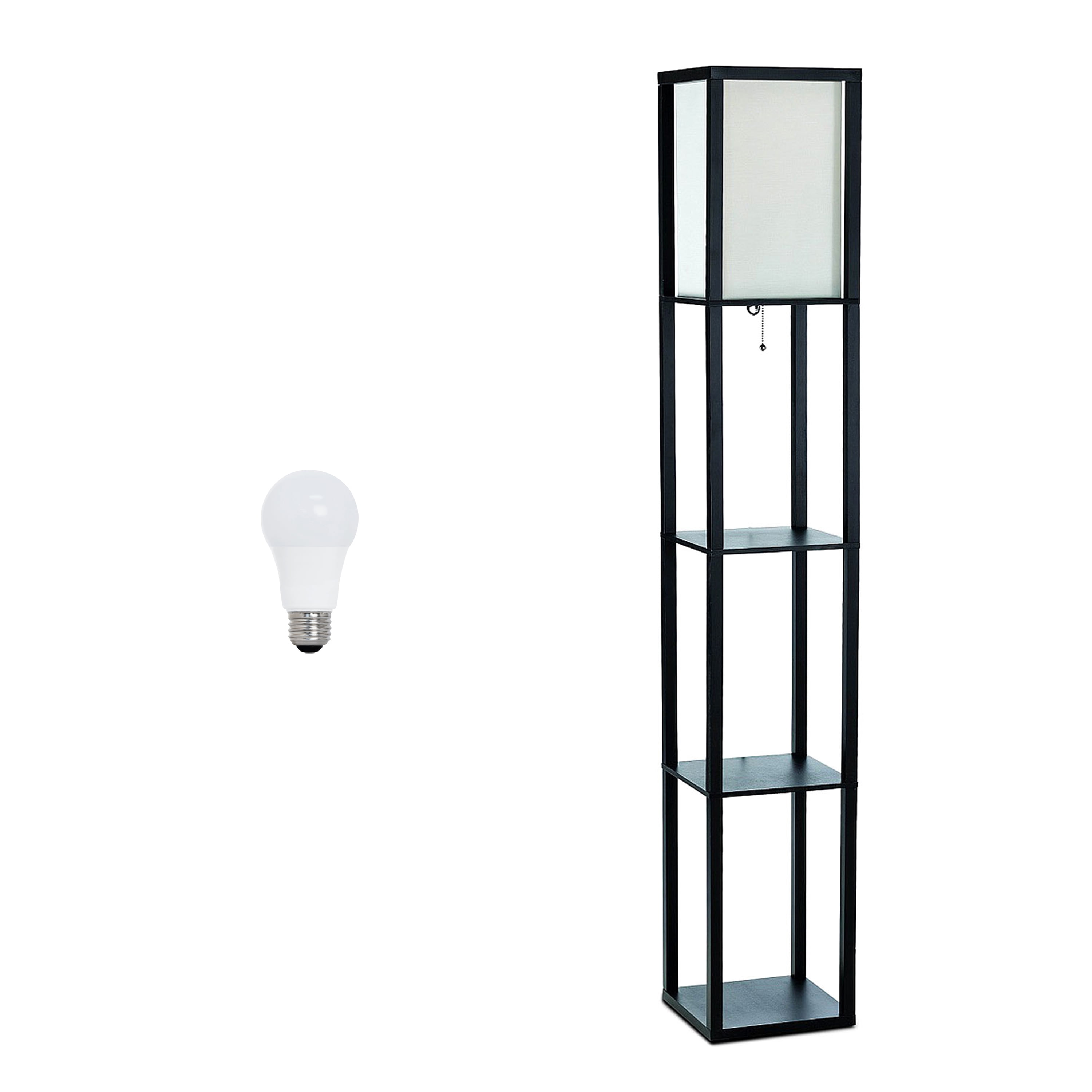 Lalia Home 62.5" 3-Shelf Column Storage Floor Lamp with Linen Shade and LED Bulb, Black