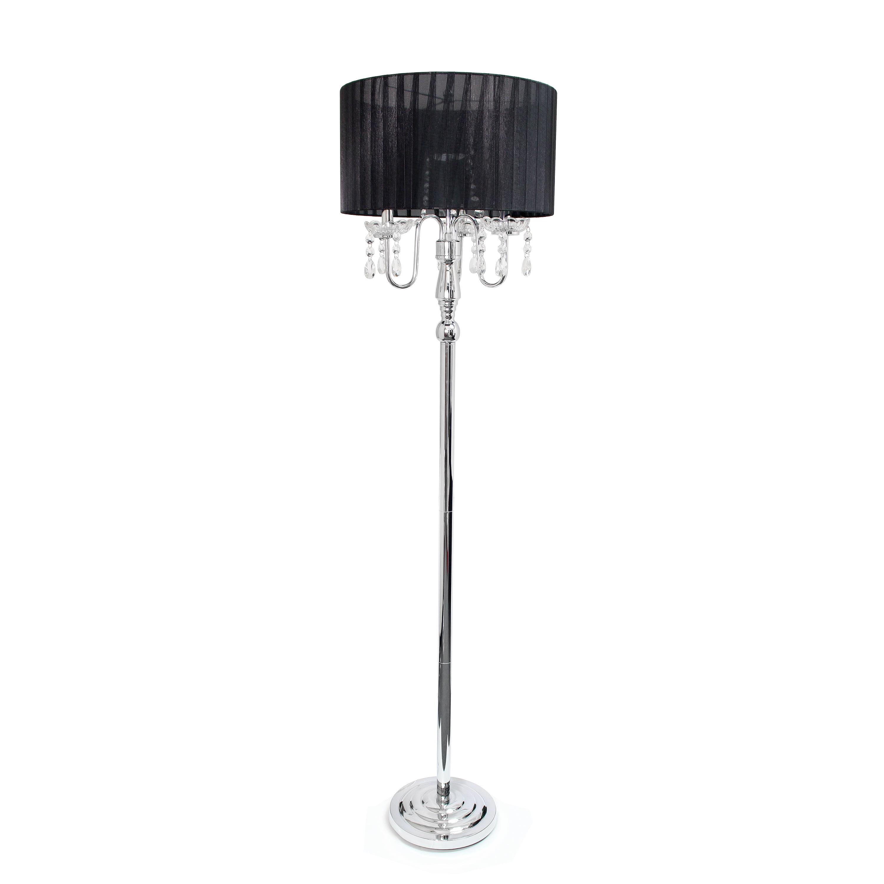 Glamorous Chrome and Black Crystal Floor Lamp with Barrel Shade
