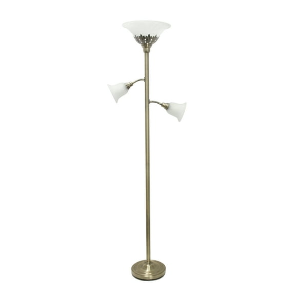 Lalia Home 71" Torchiere Floor Lamp with 2 Reading Lights and Scalloped Glass Shades, Antique Brass