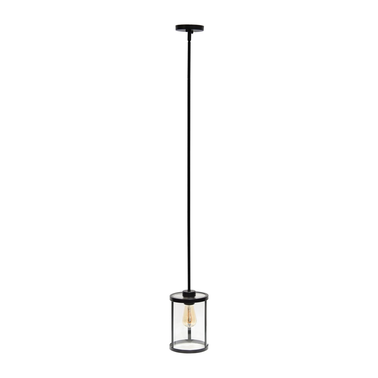 Elegant Farmhouse 55" Black Pendant with Brushed Nickel Accents and Clear Glass Shade
