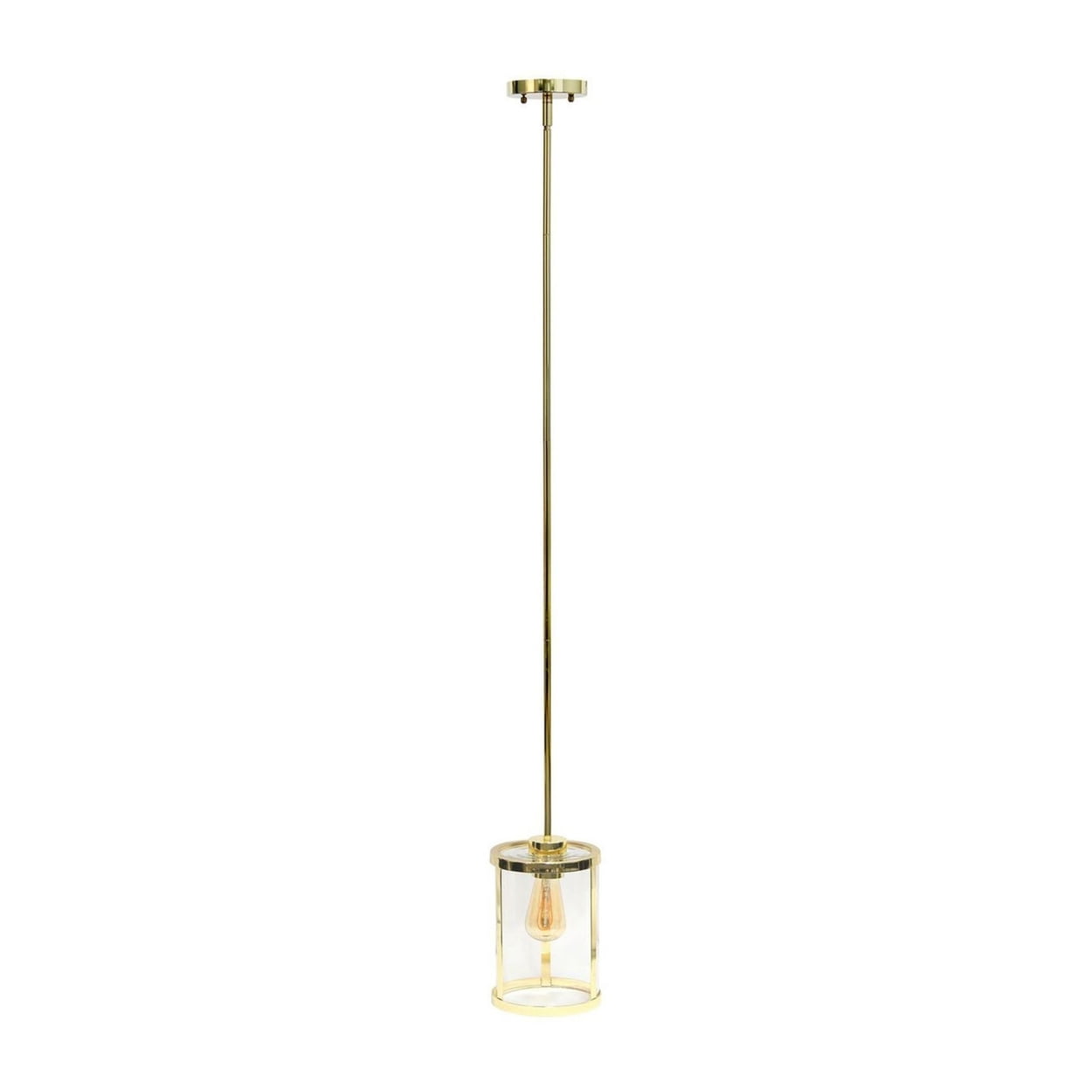 Elegant Farmhouse Gold Pendant with Cylindrical Clear Glass Shade