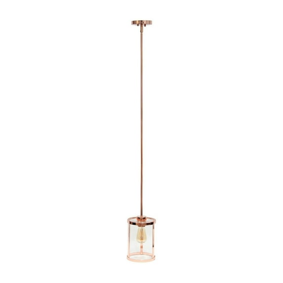 Lalia Home 9.25" Studio Loft 1-Light Adjustable Hanging Clear Glass Pendant Fixture, Rose Gold