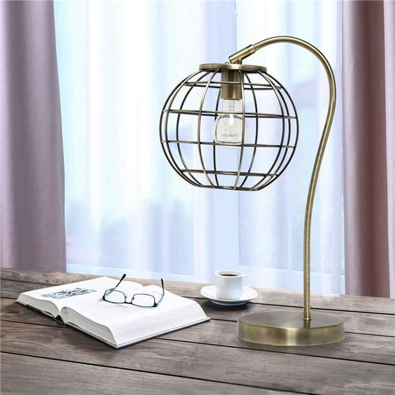 Lalia Home Arched Metal Cage Table Lamp, Antique Brass