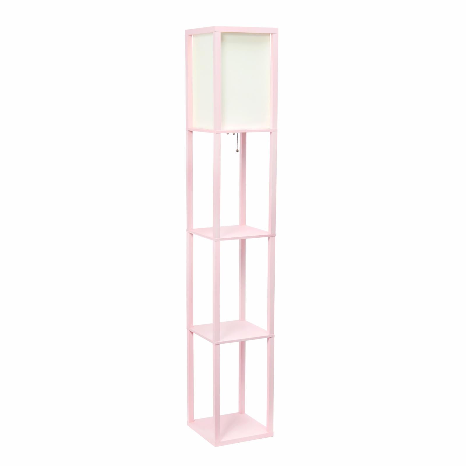 Elegant Light Pink Column Floor Lamp with Linen Shade and Display Shelves