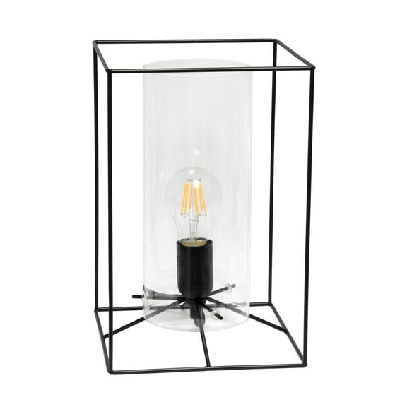 Lalia Home Decorative Black Framed Table Lamp -Clear Cylinder Glass Shade, Large