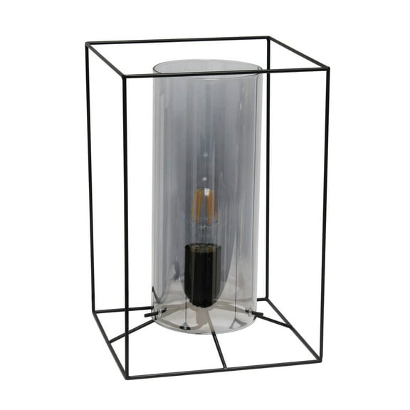 Lalia Home Decorative Black Framed Table Lamp,Smoked Cylinder Glass Shade, Large