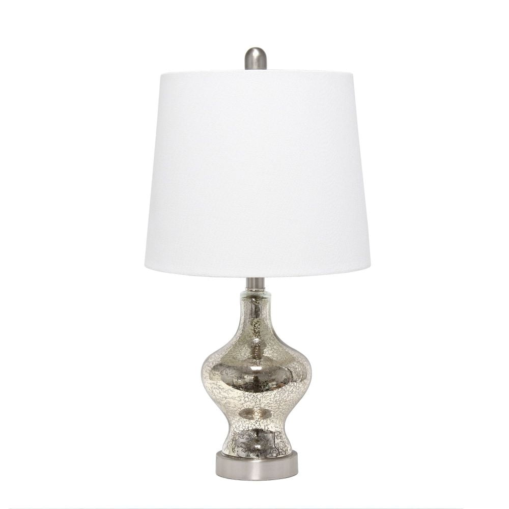 Elegant Silver Mercury Glass Nightstand Lamp with White Fabric Shade