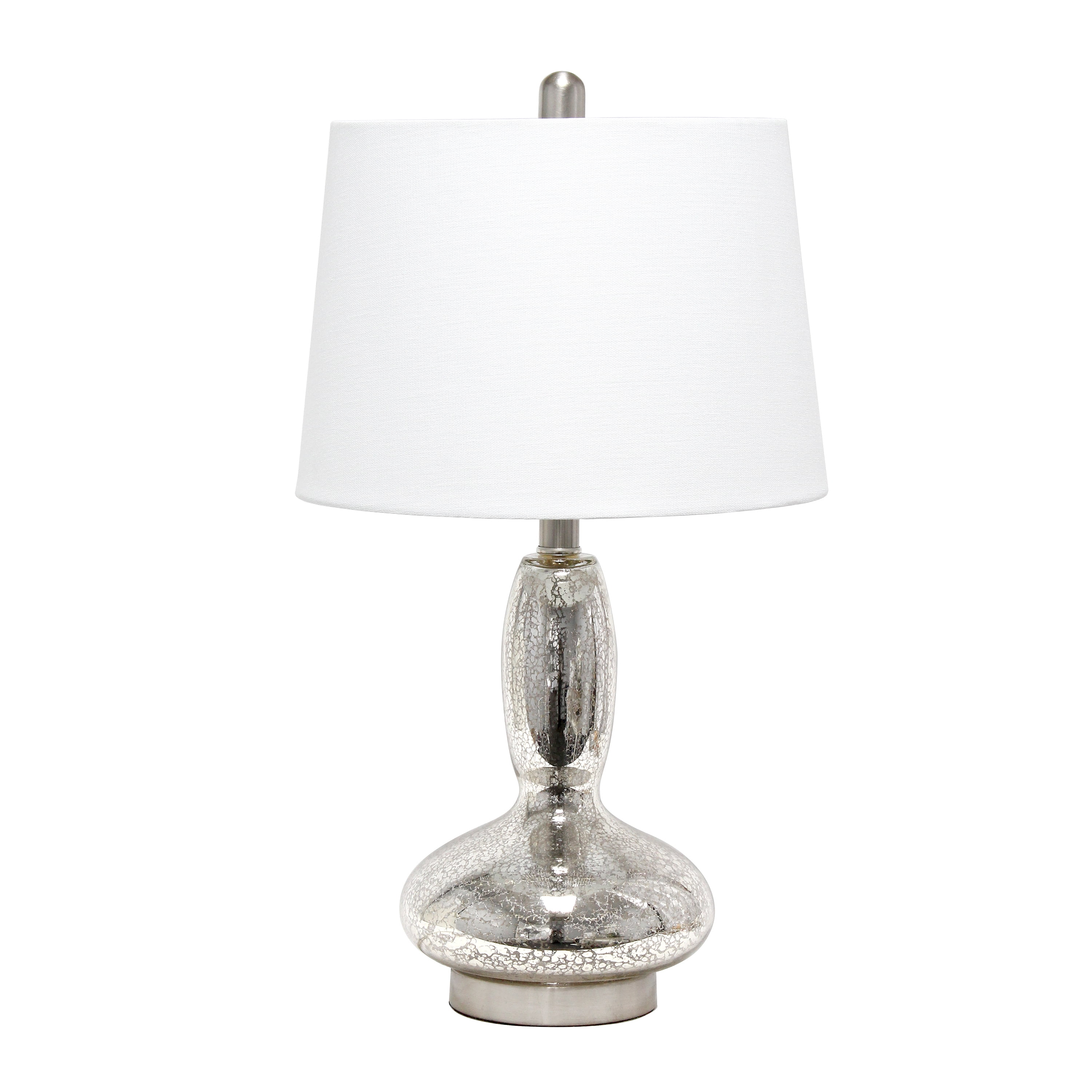 Mercury Glass Gourd-Shaped Nightstand Lamp with White Empire Shade