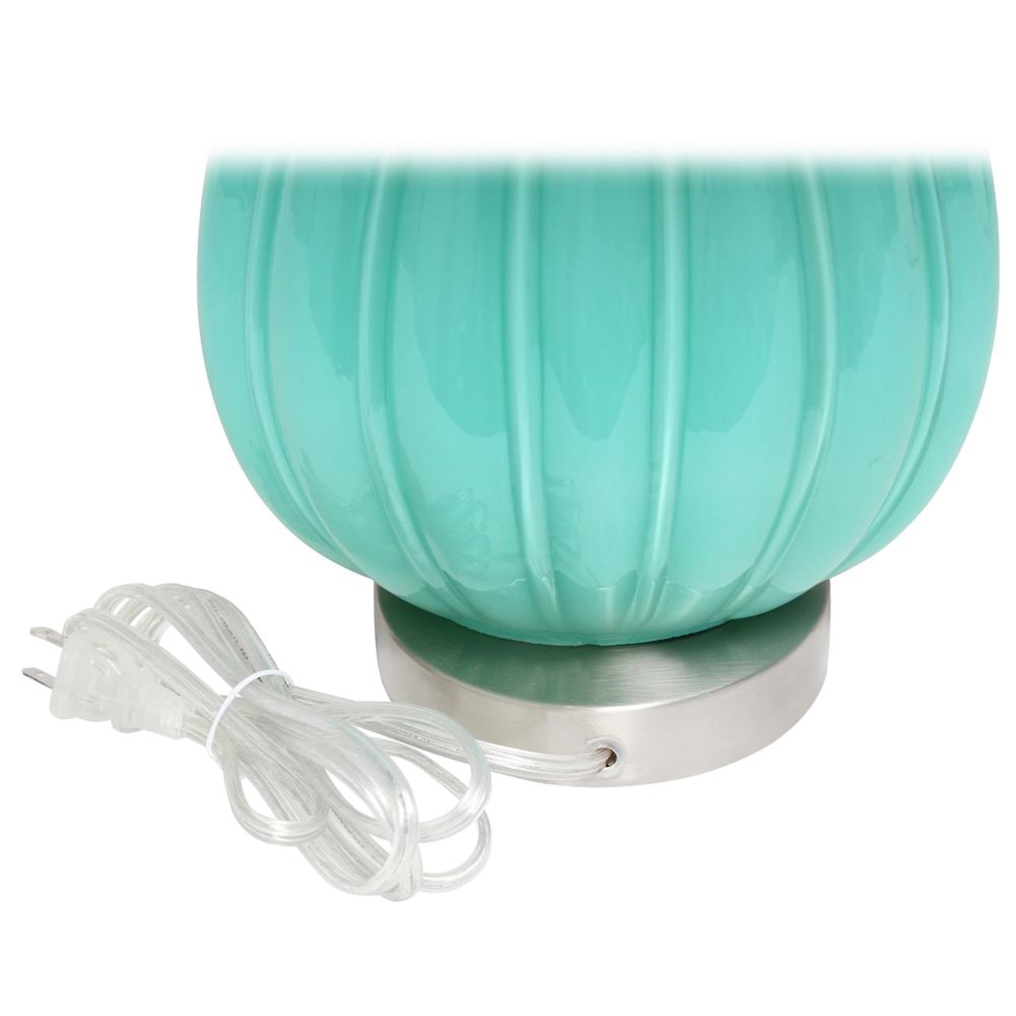 Seafoam Green Glass Droplet Nightstand Lamp with White Fabric Shade