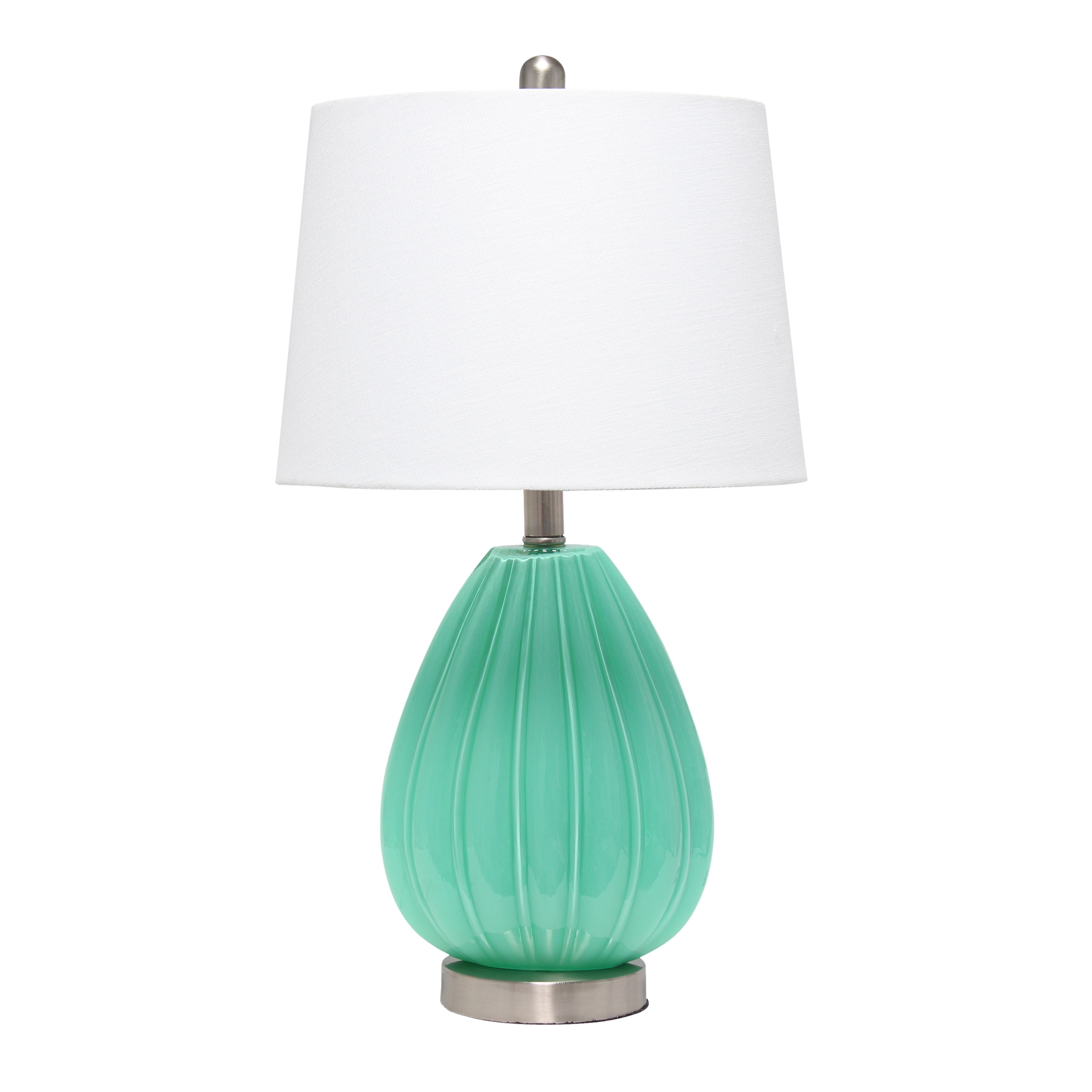 Seafoam Green Glass Droplet Nightstand Lamp with White Fabric Shade