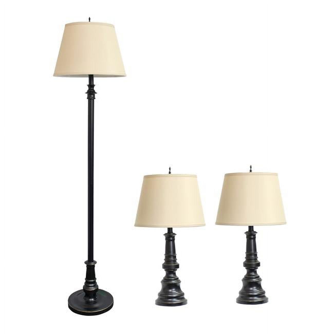 Elegant 3-Piece Bronze Lamp Set with Tan Fabric Shades
