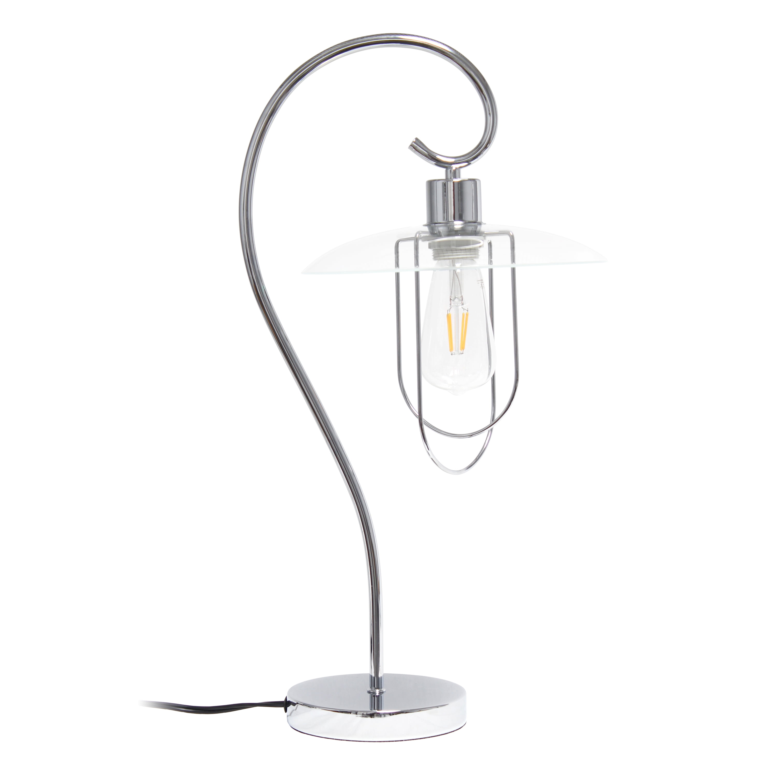 Adjustable Chrome Arch Nightstand Lamp with Clear Glass Dome Shade