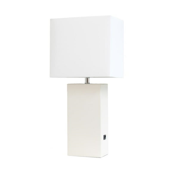 Lexington 21" Leather Base Bedside Table Lamp with USB Charging Port