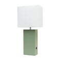thumbnail image 1 of Lalia Home Lexington 21" Leather Base Modern Home Décor Bedside Table Lamp with USB Charging Port for Living Room, Bedroom, Entryway, Foyer, or Office with White Rectangular Fabric Shade, Sage Green, 1 of 7