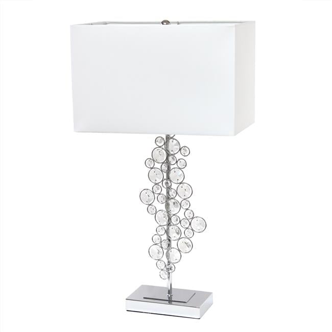 Lalia Home Lumiluxxe 26.25in. Tall Contemporary Crystal Glitz and Chrome Glam Table Lamp with White Fabric Rectangular Shade for Living Room, Bedroom, Entryway, Foyer,