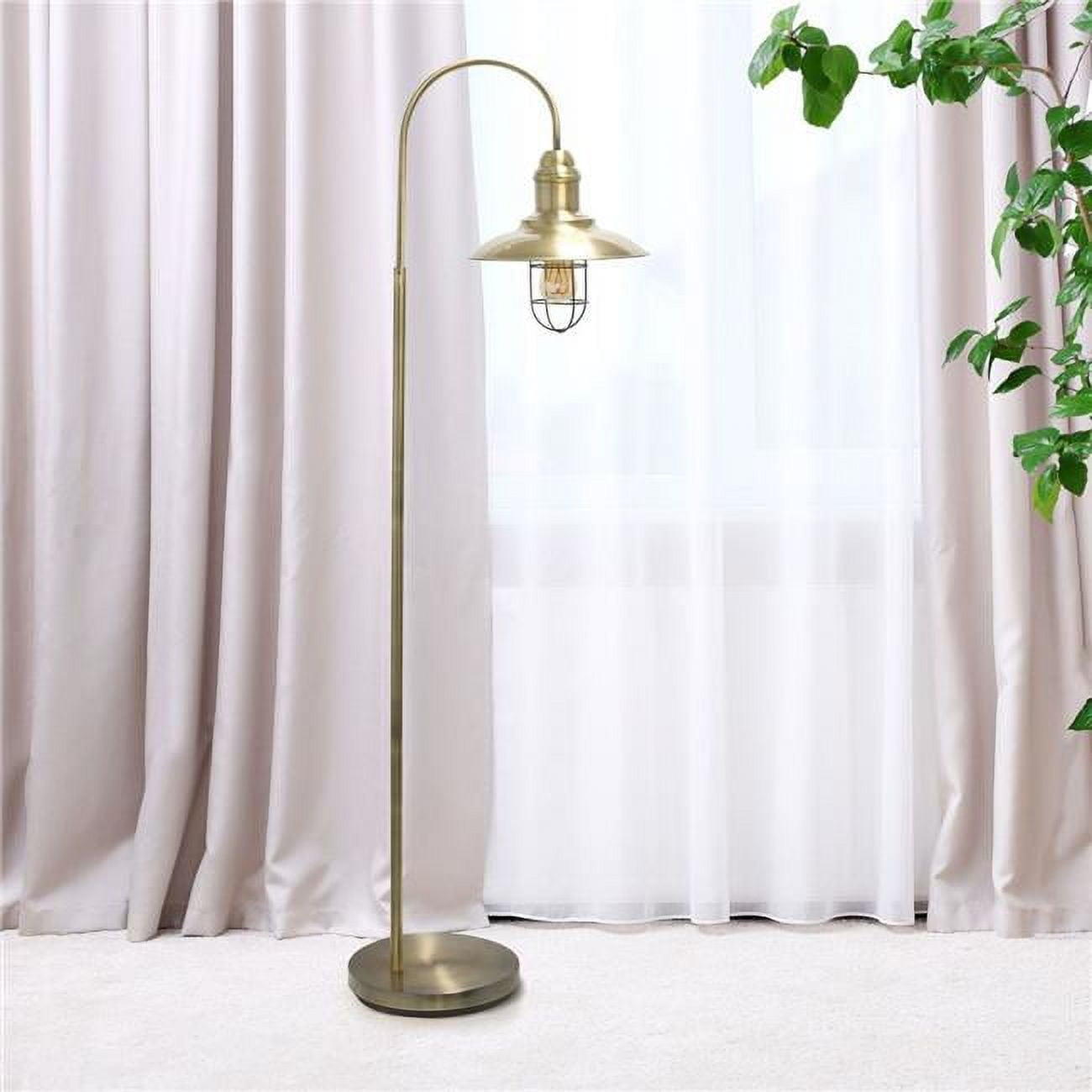 Edison Adjustable Antique Brass Floor Lamp with Cage Shade