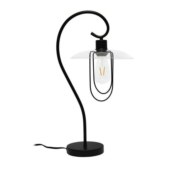 Lalia Home Modern Metal Scroll Table Lamp with Curved Metal Base and Clear Glass Shade - Black