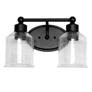 Lalia Home Studio Loft Modern Two Light Metal and Clear Seeded Glass Shade Vanity Uplight Downlight Wall Mounted Fixture with Matching Metal Accents for Home Décor, Bathroom, Entryway, Hallway, Black