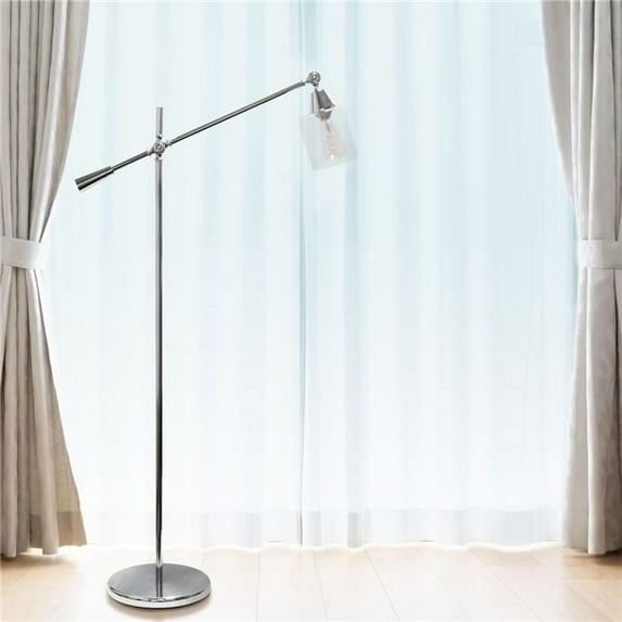 Lalia Home Swing Arm Floor Lamp with Clear Glass Cylindrical Shade, Chrome