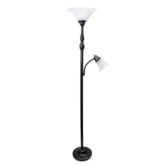 Torchiere Floor Lamp With Reading Light And Marble Glass Shades ...