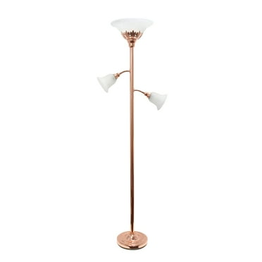 Lalia Home Torchiere Floor Lamp with 2 Reading Lights and Scalloped Glass Shades