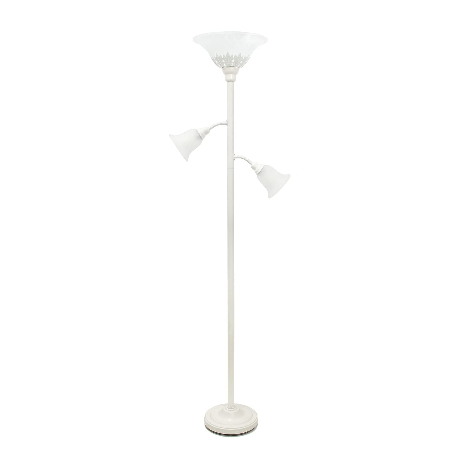 Elegant White Torchiere Floor Lamp with Adjustable Reading Lights