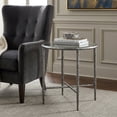 thumbnail image 1 of Lalia Modern Tempered Glass Top Round End Table with Forged Metal Frame, Matte Gray, 1 of 13