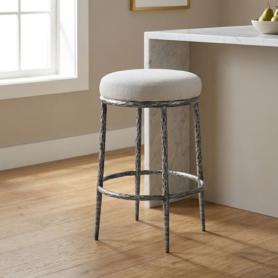 Lalia Modern Upholstered Backless Counter Height Bar Stool with Metal Frame, Gunmetal