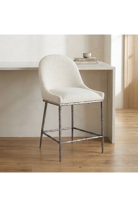 Lalia Modern Upholstered Curved Back Counter Height Bar Stool with Metal Frame, Gunmetal
