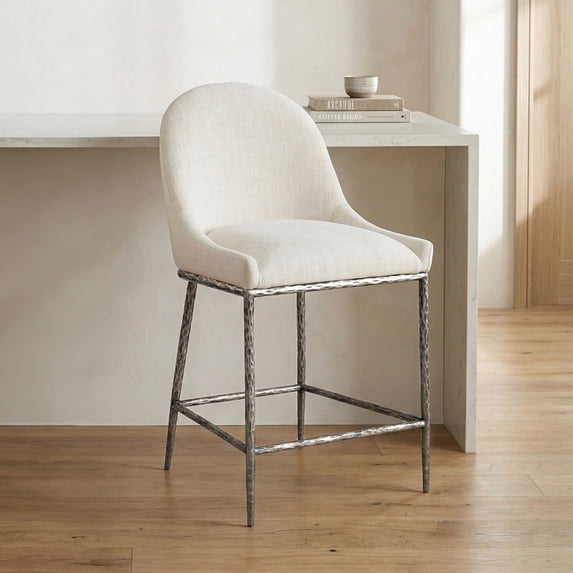 Lalia Modern Upholstered Curved Back Counter Height Bar Stool with Metal Frame, Gunmetal