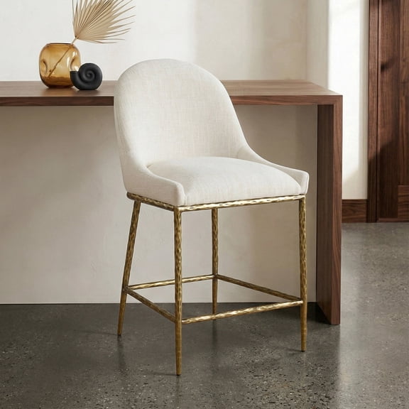 Lalia Modern Upholstered Curved Back Counter Height Bar Stool with Metal Frame, Matte Gold