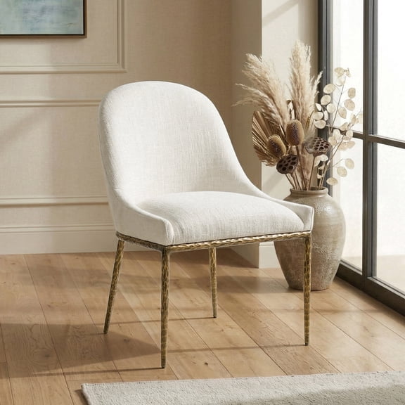 Lalia Modern Upholstered Dining Side Chair with Metal Frame, Matte Gold
