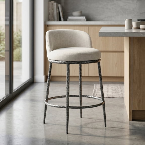 Lalia Modern Upholstered Low Round Back Counter Height Bar Stool with Metal Frame, Gunmetal