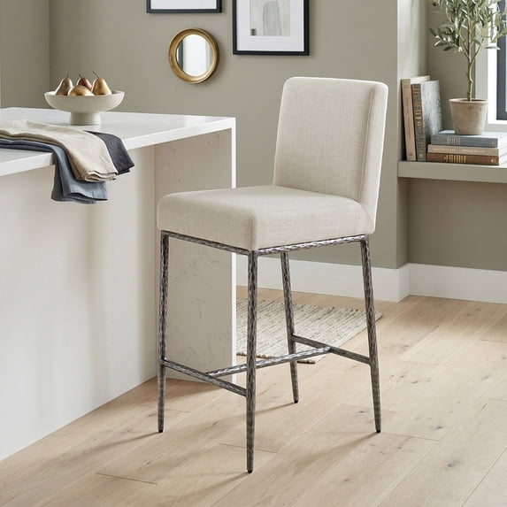 Lalia Modern Upholstered Square Back Counter Height Bar Stool with Metal Frame, Gunmetal