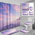 thumbnail image 1 of Lalilo 4 Pcs Purple Sky Misty Shower Curtain Sets with Rugs for Bathroom Decor,Purple Sky Mountains Bathroom Curtain Set with Mats, 1 of 6